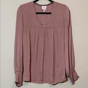 Knox Rose Dusty Pink V-Neck Blouse, silky polyester, size L